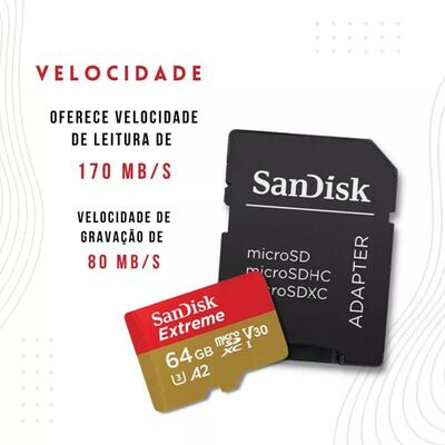 imagem do produto Carto De Memria SanDisk Extreme Micro SDXC 64GB 170 MB/s - Sandisk