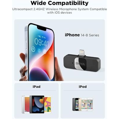 imagem do produto Microfone de Lapela Sem Fio Boya By-v2 Para iOS 2.4g - Boya